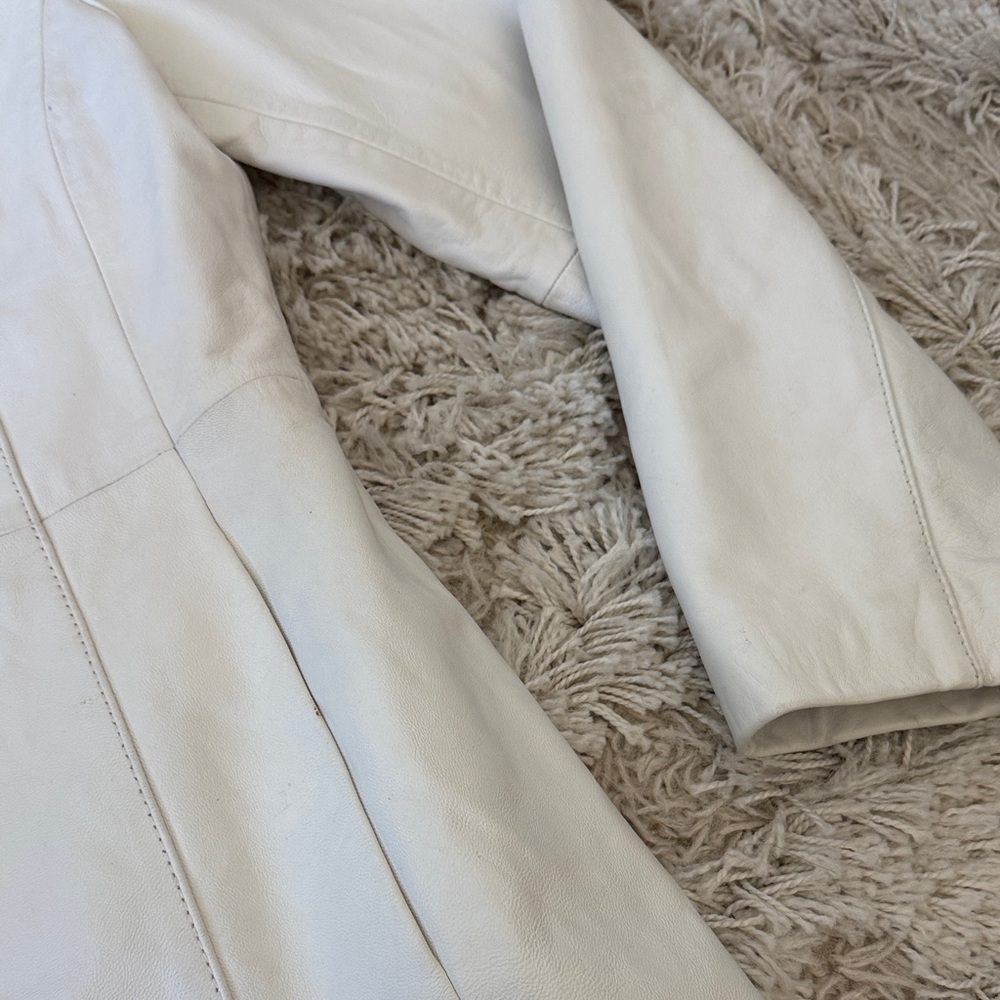Wilsons Leather Vintage White 100% Leather Trench Coat Size M - Picture 5 of 11